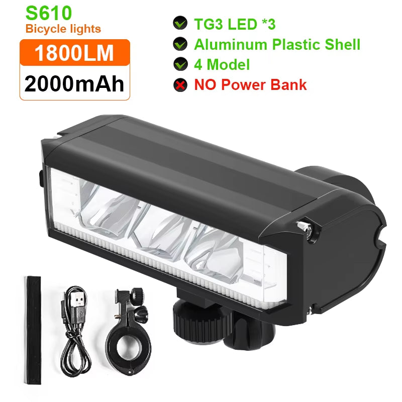 8000mAh Rechargeable Bike Front Light, 5200LM LED Headlight with Power Bank