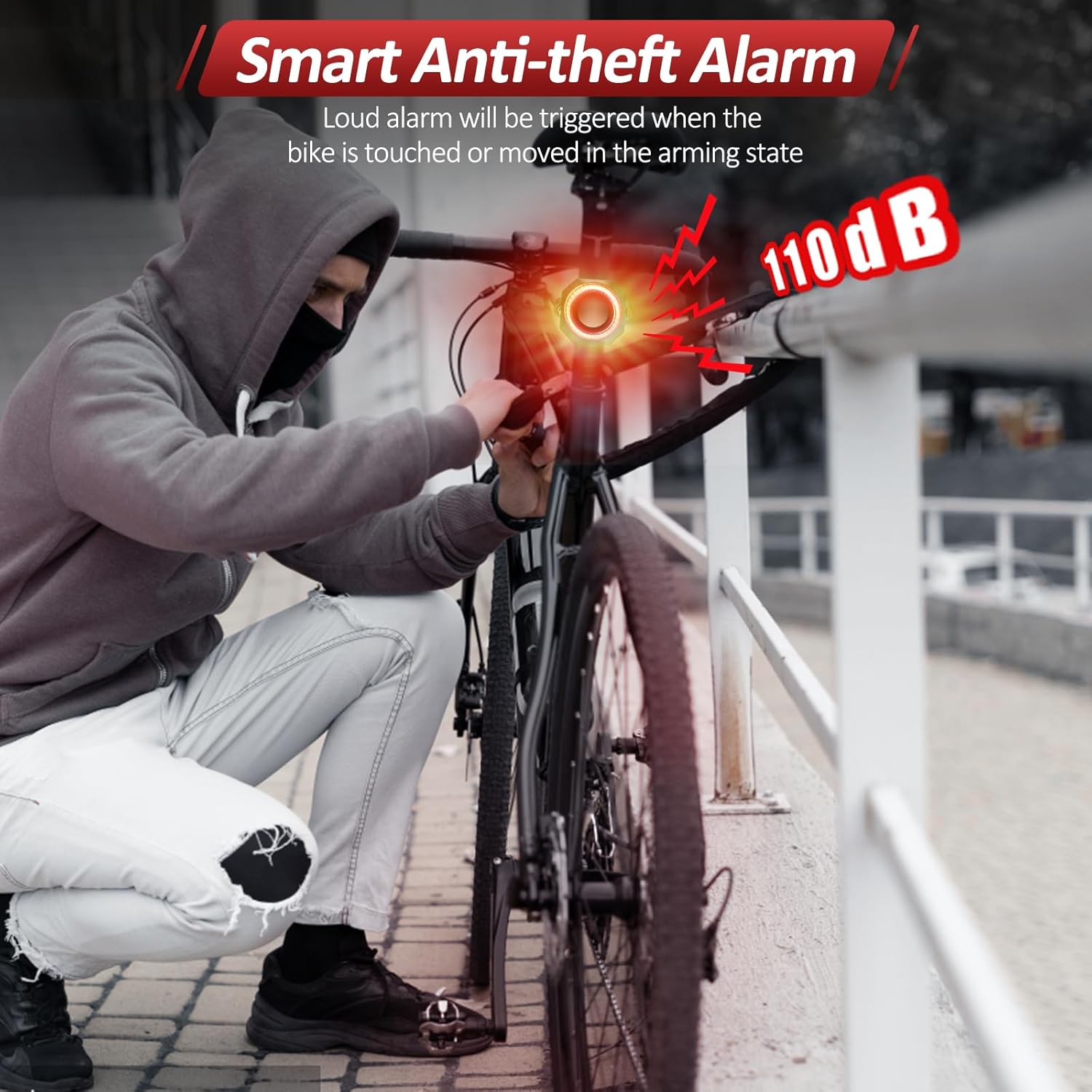 Smart Bike Tail Light with Anti-Theft Alarm, USB-C Rechargeable