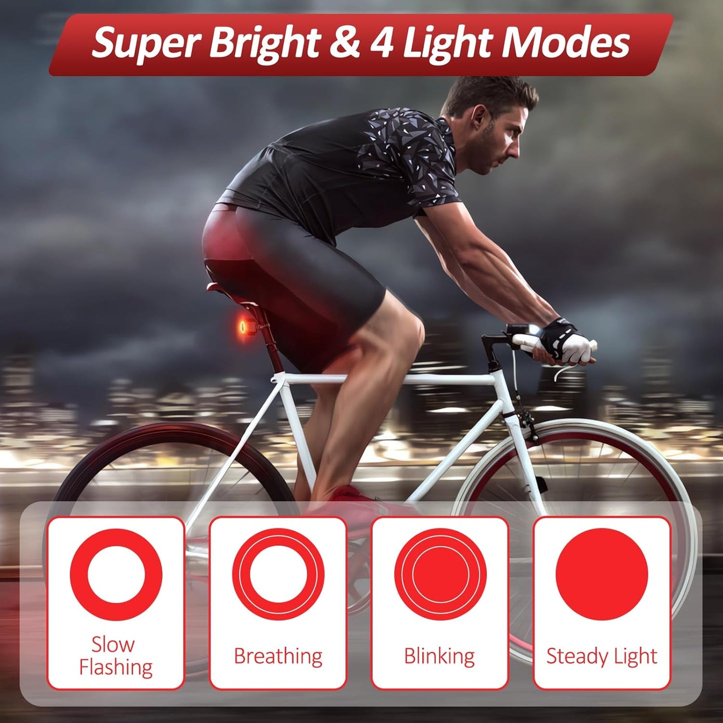 Smart Bike Tail Light with Anti-Theft Alarm, USB-C Rechargeable