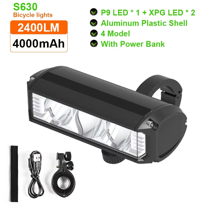 8000mAh Rechargeable Bike Front Light, 5200LM LED Headlight with Power Bank