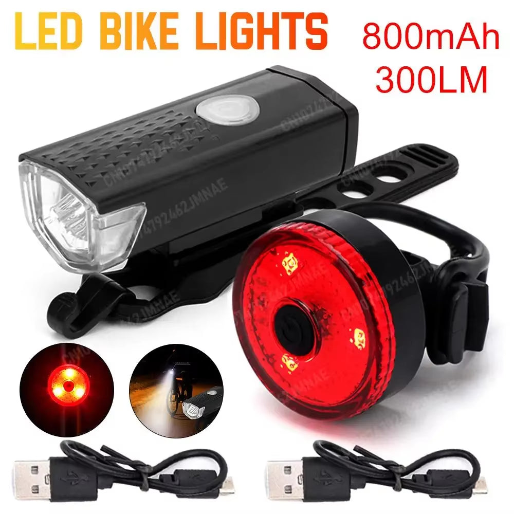 USB Rechargeable Bike Light Set, Front & Rear LED for Night Riding