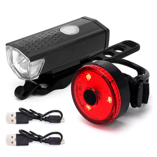 USB Rechargeable Bike Light Set, Front & Rear LED for Night Riding