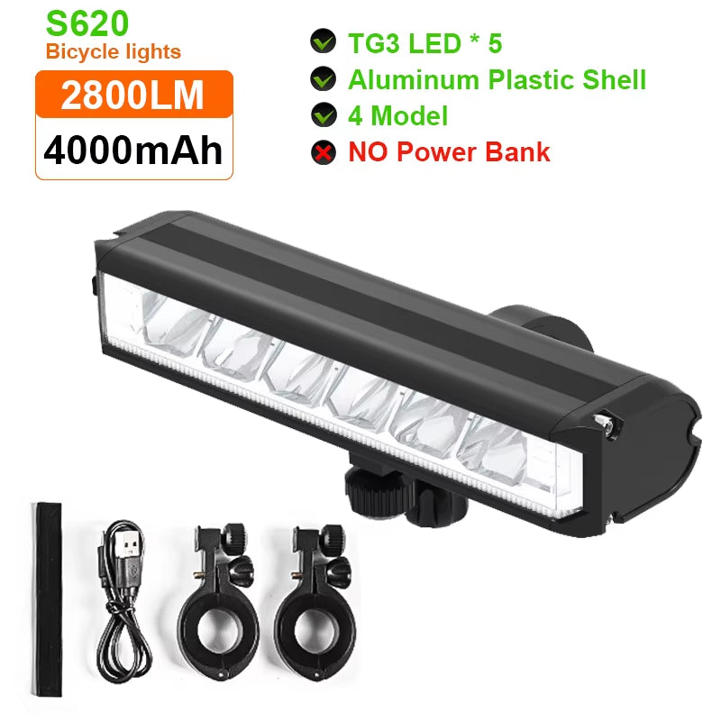 8000mAh Rechargeable Bike Front Light, 5200LM LED Headlight with Power Bank